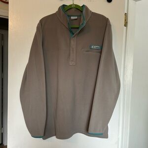 NWT 1/4 button Columbia PFG fleece in khaki with teal details men L